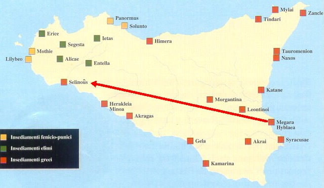 Mappa delle colonie greche in Sicilia