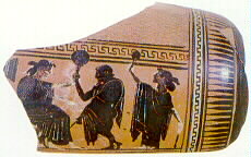 Frammento di epinetron a figure nere con scena di toilette