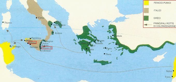 Mappa della colonizzazione greca nel Mediterraneo