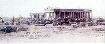 Ricostruzione di un tempio di Selinunte con le metope decorate