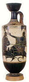Lekytos a figure nere su fondo bianco-crema